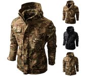 Chaqueta de camuflaje con capucha para hombre, abrigo cálido con cuello levantado de manga larga para hombre, tendencia clásica S