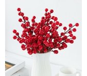 32 Uds. De bayas simuladas, tallos de bayas rojas artificiales realistas, bayas de acebo de Navidad DIY para coronas, adornos de mesa rojo