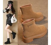 Botas Martin de suela gruesa para mujer 2024: Nuevas botas cortas de moto estilo británico para otoño/invierno, tendencia coreana. 49 caqui