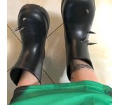 Botas de lluvia impermeables con remaches de metal informales para mujer, botines con plataforma antideslizante, zapatos casuales sin cordones, botas de lluvia para mujer 36-37 negro