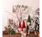 3 piezas de muñeco de gnomo navideño de punto para colgar, bonito sombrero hecho a mano, barba, gnomo sin rostro, decoración navideña color rosa
