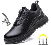 Zapatos de hombre con botón giratorio, botas de trabajo de seguridad, zapatillas de deporte, zapatos con punta de acero, a prueba de pinchazos, antigolpes, zapatos de seguridad deportivos, protectores 40 negro
