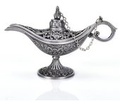 1 lámpara de aceite con luz mágica de genio de Aladino, impresionante decoración 12x5x8cm plata
