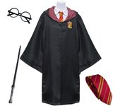 Túnica de Harry Potter, gafas, corbata, varita mágica, conjunto completo de 4 piezas, disfraz unisex talla S Gryffindor rojo + + +