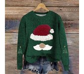 Sudadera de mujer con estampado 3D de gorro de Papá Noel, cuello redondo, holgada, gruesa, de punto, para Año Nuevo, invierno, para mantener el calor, para el trabajo escolar al aire libre XL verde