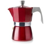 Ibili - Cafetera à Expresso Evva Red, 2 Tazas, 100 ml, Fuente de Aluminio, Compatible con Placas de Inducción
