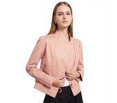 Nueva moda abrigo de cuero con cuentas para mujer chaqueta de moda de manga larga para mujer ropa de motocicleta con solapa chaqueta fina para mujer de primavera y otoño S
