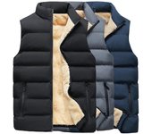 Chaleco de lana de cordero sin mangas para hombre, chaqueta acolchada tipo bombardero con relleno acolchado S negro