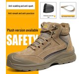 Zapatos de trabajo de invierno de corte medio para hombre: puntera de acero, resistentes a golpes y perforaciones, antideslizantes, livianos, suela suave y terciopelo. Four Seasons, Size: 42