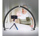 ANDOER Lámpara plegable de escritorio Luz de relleno en forma de media luna Lámpara de escritorio LED Control remoto con 3 US Plug negro