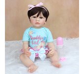 BZDOLL 55CM cuerpo completo de silicona muñeca Reborn niña juguete de Vinilo Suave princesa niño vestido clásico Boneca regalo de cumpleaños presente Brown eyes, 55cm Doll