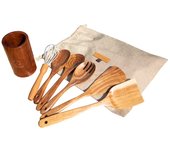 Juego de 7 utensilios de cocina Juego de utensilios de cocina Utensilios de cocina Madera Teca natural Juego de 7 utensilios de cocina Beige GRATIS S'more beige