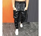 Pantalones de piel sintética para hombre con bolsillos, cintura elástica, color liso, talla grande, impermeables, con banda en el tobillo, estilo motociclista, para club de primavera y otoño XXXL negro