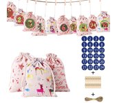 Bolsa de dulces con diseño navideño, paquete de calendario de adviento del 1 al 24, bolsa de regalo de lino y algodón One Size