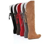 Botas sexis de mujer de gamuza sintética por encima de la rodilla, botas planas cálidas, botas altas hasta el muslo cómodas, zapatos de invierno con cordones para mujer de alta calidad 35