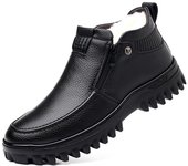 Botas de cuero genuino para hombre, botines muy cálidas para hombre, botas de nieve de lana, zapatos de vestir, zapatos de invierno, zapatos casuales para hombre 38 negro