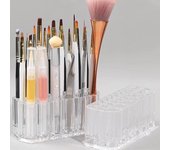 Caja de almacenamiento de pinceles para uñas con 26 agujeros, soporte acrílico, organizador, contenedor de belleza, pinceles de maquillaje, Kit de herramientas, soporte para estante de exhibición