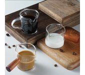 Taza de vidrio para espresso de 50/75/100 ml, taza medidora con mango de madera, jarra para leche, café, suministros de cocina, vajilla con doble fondo Glass Cup