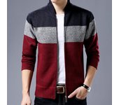 Primavera invierno nuevo cárdigan de hombre de un solo pecho de moda de punto de talla grande suéter costura Colorblock Stand Collar abrigos chaquetas M rojo