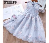 Vestido de verano para niñas, vestido de hadas, vestido de princesa para niñas, vestido de malla para niñas 110 azul