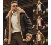 Chaqueta de cuero compuesto de terciopelo esmerilado para hombre - Talla grande, abrigo grueso 5XL