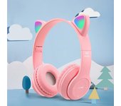 Auriculares con luz de flash para niños, control de voz, Bluetooth, compatibles con niñas pequeñas, color rosa, regalo, auriculares con dibujos animados para teléfono azul