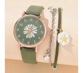 Nuevo reloj para mujer, reloj de pulsera romántico, reloj de pulsera de cuero de moda para mujer, reloj de cuarzo para mujer, reloj femenino verde