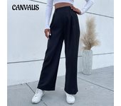 Pantalones casuales de primavera y otoño para mujer, pantalones de pierna ancha de estilo viajero irregular S negro