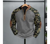 Sudadera con estampado de camuflaje digital 3D para hombre, jersey con media cremallera, cuello en V, puños y dobladillo elásticos, para entrenamiento deportivo al aire libre, primavera y otoño XL D