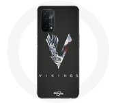 Coque pour Oppo A74 5G Vikings Série Saison 6 logo V Epée Gris Fond Noir
