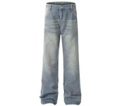 Pantalones vaqueros de color claro lavados de estilo urbano americano para hombre y mujer, de pierna recta, ligeramente acampanados, holgados y de pierna ancha, para otoño e invierno. S azul