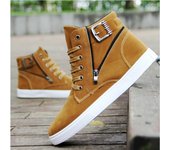 Moda Otoño Invierno Zapatos altos para hombre Botines Botas Lona Zapatos casuales Calzado masculino Hebilla con cremallera Zapatillas planas Zapatos 2024 6.5 amarillo