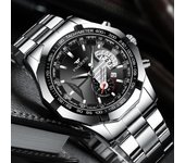 Reloj de cuarzo de marca de lujo militar de acero inoxidable con calendario luminoso para hombre negro