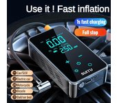 Bomba de aire inteligente eléctrica portátil para automóvil 3600mAh 150psi Mini LED Pantalla táctil digital Bomba para inflar neumáticos Coche Motocicleta Inflador de bicicleta Compresor de aire Wired Style negro