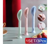 3 unids/set 3 en 1 cuchillo portátil tenedor cuchara suministros de cocina para el hogar cuchara tenedor cuchillo de tres piezas color rosa