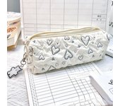 Estuche para lápices antiarrugas, estuche portátil de gran capacidad con cremallera, suministros para la escuela, color crema, amor, burbujas, Kawaii, novedad color rosa