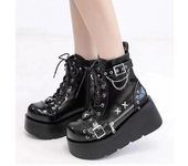 Botas cortas de motociclista con cordones y hebilla decorativa de cabeza redonda súper geniales para mujer 2024 Punk 2024 Spicy Girl 2024 Nueva edición 35 negro