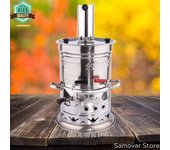 Juego de tetera de caldera de agua de doble grifo de acero inoxidable turco Samovar, estufa, hervidor de té, hervidor de té, té de Samovar, picnic, Samovar en la madera