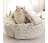 Cama redonda cálida de invierno para gatos, cojín nido, cama de felpa larga y suave para mascotas, para perros pequeños, alfombrilla para gatos, cojín para cama nido 40cm gris