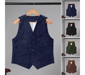 Chaleco de pana para hombre, abrigo con cuello en V, sin mangas, con botones en un solo pecho, chaleco con bolsillos, chaqueta de color liso M azul marino