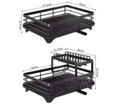 Escurridor de platos de acero inoxidable ajustable de 2 niveles para cocina, organizador de platos, cuenco, escurridor, estante de almacenamiento para utensilios de cocina blanco