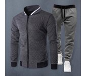 Conjunto de 2 piezas para hombre, traje deportivo de manga larga con cuello levantado y cremallera, chaqueta de béisbol con cintura elástica y pantalones de chándal de corte regular. S gris oscuro