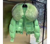 Chaqueta de plumón de gama alta para mujer, Chaqueta corta holgada con cuello de piel de mapache de imitación, otoño e invierno L blanco