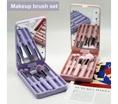 1 juego de brochas de maquillaje con espejo LED, base, polvos sueltos, sombras de ojos y nariz, brocha cosmética portátil de viaje para mujeres y niñas, herramientas de maquillaje color rosa