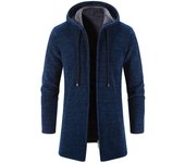 Cárdigan de lana de invierno para hombre, abrigo largo grueso con capucha, suéter de punto cálido para hombre, chaquetas, sudaderas informales, prendas de vestir S azul oscuro