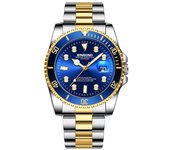 Nuevo reloj azul para hombre, marca de lujo, moda, automático, fecha, acero inoxidable, reloj de pulsera de cuarzo, relojes de negocios con puntero luminoso