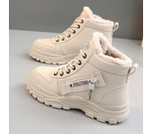 Zapatos de invierno para mujer, zapatillas con cordones, botines para nieve, Botas de plataforma cálidas impermeables, calzado para mujer 42 blanco
