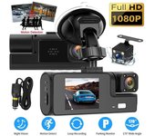 Cámara DVR para automóvil HD 1080P, lente 2/3, cámara de tablero de 2 pulgadas, grabadora de conducción, visión nocturna de gran angular, sensor G, grabación en bucle, cámara frontal y trasera interior del automóvil Dual lens negro