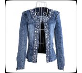 Vintage Jeans Mujer Otoño/Invierno Chaqueta con diamantes de imitación Tops Punk Mujer Chaquetas vaqueras lavadas Abrigos 2XL azul