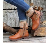 Botas vaqueras para mujer con cremallera lateral, botas vaqueras estilo western, botines de punta redonda, zapatos para mujer, botas cortas sin cordones con tacón de bloque grueso para otoño e invierno 36 negro